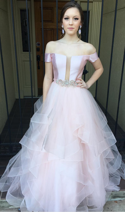 Long Prom Dress, Princess Off the Shoulder Pink Long Evening Party Dresses