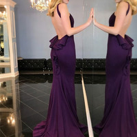 Gorgeous Halter Royal Blue Mermaid Long Evening Dress - Thumbnail 1