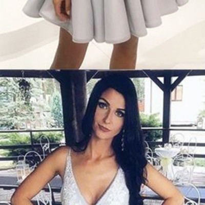 V-neck a-line homecoming dresses short graduation dress with appliques