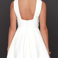 A-line Chiffon Satin White Short Homecoming Dress  - Thumbnail 1