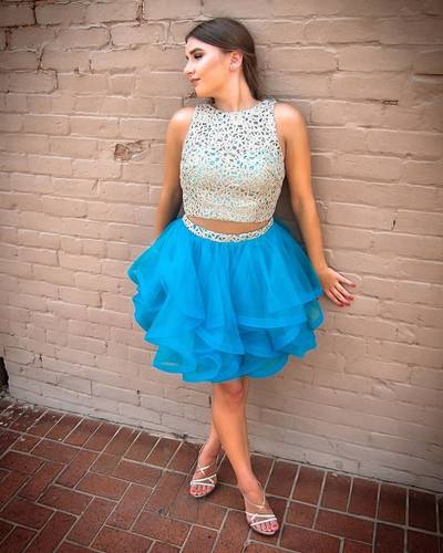Cute Two Piece Short Blue Homecoming Dresses Party Dress