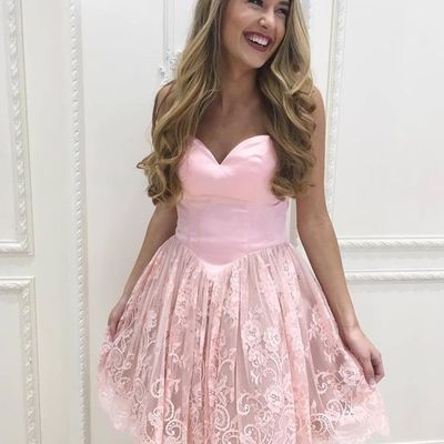 Sweetheart short pink lace homecoming dresses 2018
