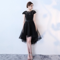 Black lace tulle short prom dress, high low evening dress - Thumbnail 1