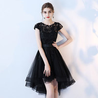 Black lace tulle short prom dress, high low evening dress - Thumbnail 2