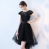 Black lace tulle short prom dress, high low evening dress - Thumbnail 4