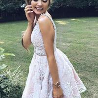 Charming 2018 Lace V-Neck Short Homecoming Dress - Thumbnail 1