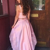 Pink 2 Pieces High Low Homecoming Dresses V-Neck Applique Short Prom Dresses Cute Evening Formal Dresses - Thumbnail 1