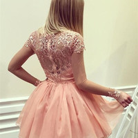 Cute A-line Mini Homecoming Dresses with Appliques - Thumbnail 1