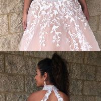 Elegant Two Piece Champagne and White Long Prom Dress with Open Back - Thumbnail 1