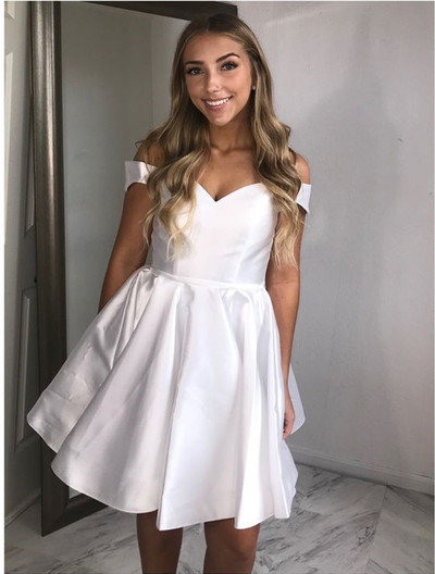 Cheap White Homecoming Dresses Off the Shoulder Short Prom Dress