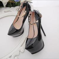 Back Bowknot PU Stiletto Heel Round Toe Ankle Strap High Heels Q-0056 - Thumbnail 2