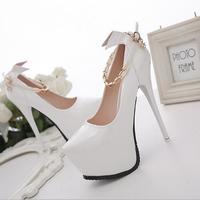 Back Bowknot PU Stiletto Heel Round Toe Ankle Strap High Heels Q-0056 - Thumbnail 3