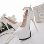 Back Bowknot PU Stiletto Heel Round Toe Ankle Strap High Heels Q-0056-3