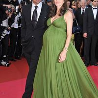 Inspired by Angelina Jolie Simple Celebrity Dresses Oliver Green Spaghetti Straps Pleat Pregnant Evening Formal Gowns - Thumbnail 2