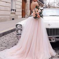 Champagne Deep V-Neck Backless Wedding Dress with Appliques - Thumbnail 1