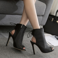Zipper Cut Out PU Stiletto High Heels Peep-toe Ankle Boot Sandals Q-0061 - Thumbnail 2