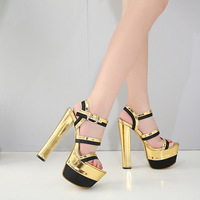 Patchwork Straps Open Toe Platform Super High Heel Sandals Q-0062 - Thumbnail 4