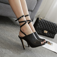 Peep Toe Ankle Wraps Strap Stiletto High Heel Sandals Q-0064 - Thumbnail 2