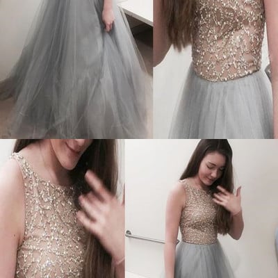 Beaded top affordable tulle charming long evening prom dresses