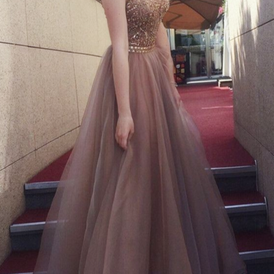Sexy v back coffee long prom dresses cap sleeve formal gowns with beading