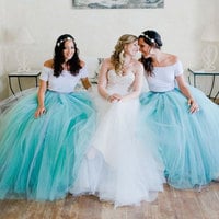 Two Piece Mint Green Long Bridesmaid Dress - Thumbnail 1