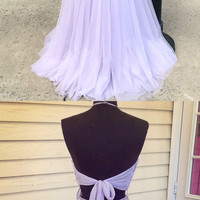 Elegant Two Piece Halter Lavender Long Beaded Prom party Dress with Appliques - Thumbnail 1