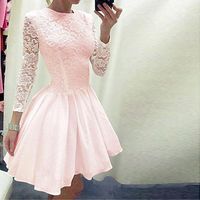 Fashion Sexy Lace Zipper Round Neck Dress - Thumbnail 3