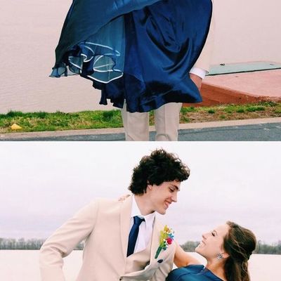 Elegant a-line bateau open back floor-length dark blue prom dress evening party dresses - Thumbnail 4