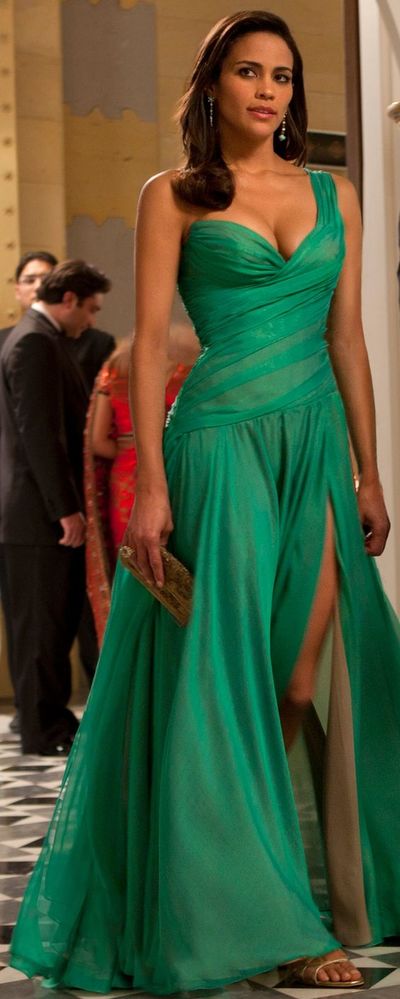Inspired by Paula Patton Celebrity Dresses Dark Green A Line Chiffon Side Slit Prom Dresses Evening Formal Gowns