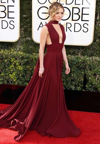 Inspired by Christine Evangelista Celebrity Dresses WIne Red Burgundy A Line Chiffon Prom Dresses Evening Formal Gowns