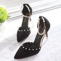Suede Pure Color Stiletto Heel Pointed Toe High Heel Sandals Q-0077 - Thumbnail 2