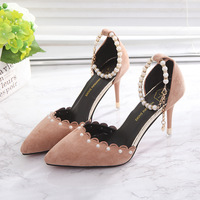 Suede Pure Color Stiletto Heel Pointed Toe High Heel Sandals Q-0077 - Thumbnail 3