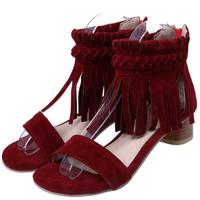 PU Chunky Heel Pure Color Peep Toe High Heels Q-0081 - Thumbnail 1