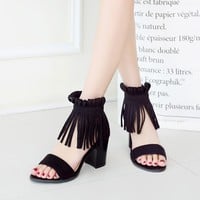 PU Chunky Heel Pure Color Peep Toe High Heels Q-0081 - Thumbnail 2