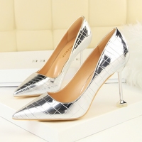 Patent Textured Leather Pointed-Toe High Heel Stilettos Q-0083 - Thumbnail 2