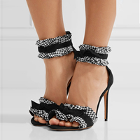 Ruffles Ankle Wrap Simple Stiletto High Heel Dressy Sandals Pumps Q-0085 - Thumbnail 1