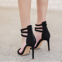 Suede Simple Open Toe Ankle Straps Stiletto High Heel Party Sandals Q-0092 - Thumbnail 1