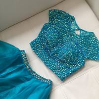 Luxurious Two Piece Beaded Open Back Peacock Blue Homecoming Dress Short Prom Dresses  - Thumbnail 1