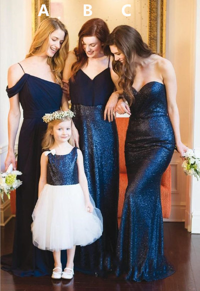 Elegant V Neck Navy Blue Long Bridesmaid Dress with Sequins