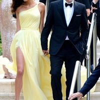 Inspired by Amal Clooney Celebrity Dresses A Line Chiffon Light Yellow One Shoulder Side Slit Prom Dresses Evening Formal Gowns - Thumbnail 3