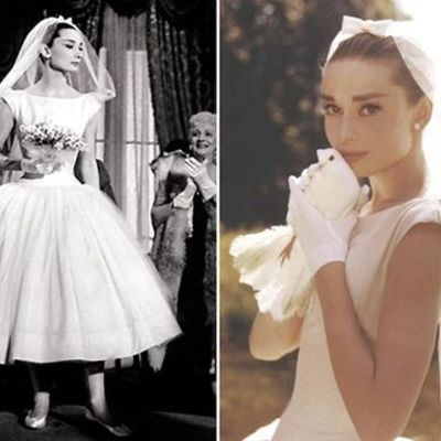 Inspired by audrey hepburn wedding dresses ball gown crew neck beach bridal gowns