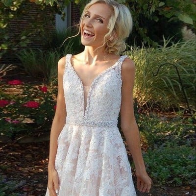 Cute straps v neck white lace homecoming dress short formal dress - Thumbnail 4