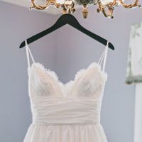 Gorgeous Ball Gown V Neck Spaghetti Straps White Satin Wedding Dress with Applique, Waist Pleat Wedding Dress - Thumbnail 2