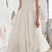 Elegant Straps Sweetheart Chiffon White Wedding Dress Beach Wedding Dress with Lace - Thumbnail 4