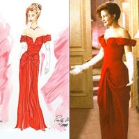 Inspired by Julia Roberts Celebrity Dresses Sheath Red Off the Shoulder Ruffle Prom Dresses Evening Formal Gowns - Thumbnail 2