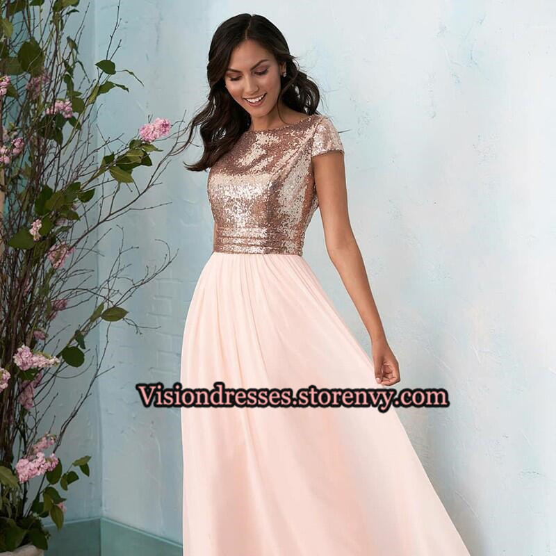 Stunning A-line Rose Gold Long 