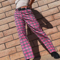 Free Shipping-CYBER PUNK PINKY TARTAN TROUSERS ( WITH CHAIN ) - Thumbnail 1