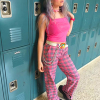 Free Shipping-CYBER PUNK PINKY TARTAN TROUSERS ( WITH CHAIN ) - Thumbnail 3