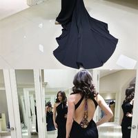 Sexy Halter Backless Navy Blue Mermaid Long Prom Dress Formal Dress with Train - Thumbnail 1