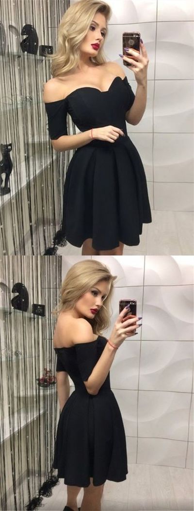 Simple Off the Shoulder Little Black Dress A-line Short Homecoming Dress Cocktail Party Dress